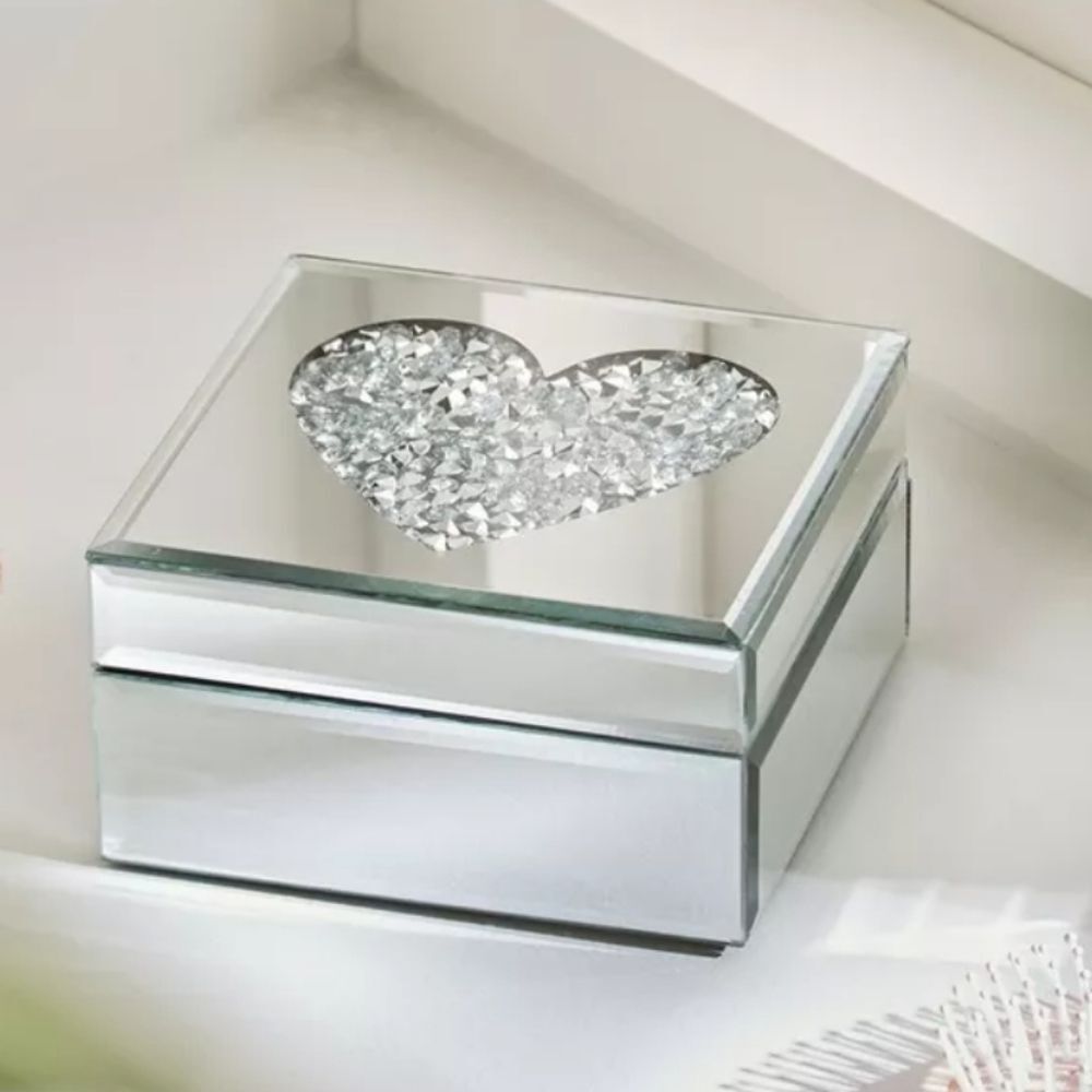 Allure Crushed Diamond Heart Mirrored Storage Box